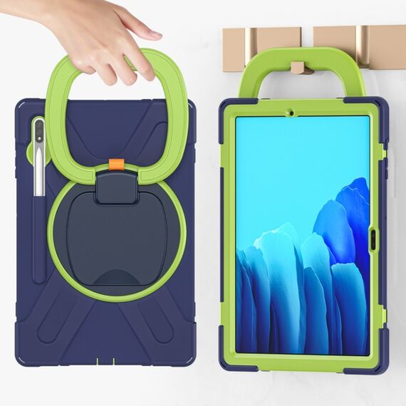 Per Samsung Galaxy Tab S8 + / TAB S8 PLUS / TAB S7 FE / TAB S7 + T970 / T975 Silicone + custodia protettiva in silicone + PC con supporto e tracolla (navyblue + lime)