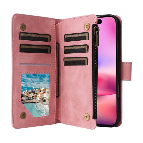 Custodia a tracolla in pelle con portafoglio e slot per iPhone 16 (rosa) EDA005483905F 6922679418168