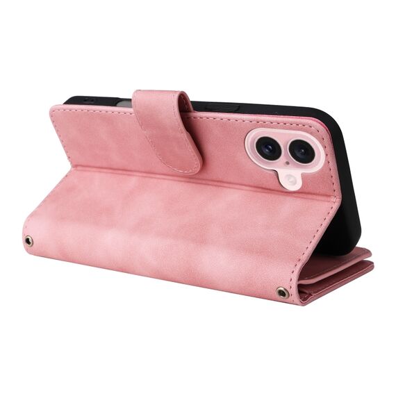 Custodia a tracolla in pelle con portafoglio e slot per iPhone 16 (rosa) EDA005483905F 6922679418168