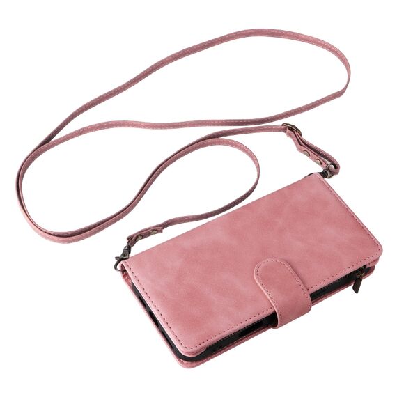 Custodia a tracolla in pelle con portafoglio e slot per iPhone 16 (rosa) EDA005483905F 6922679418168