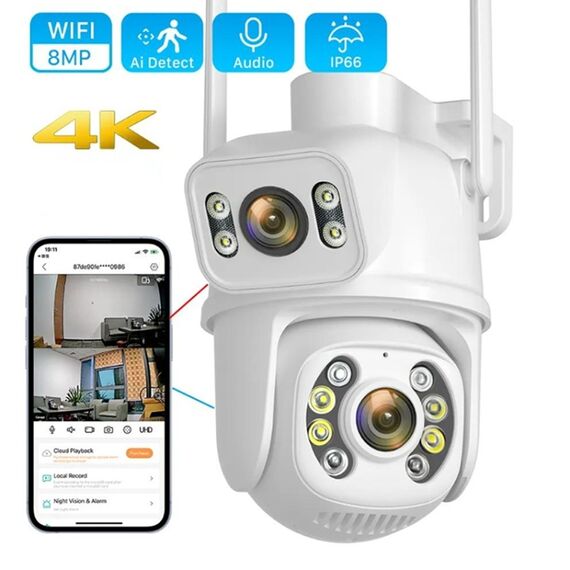 La doppia fotocamera WiFi QX95 da 6 MP supporta l'interfono vocale bidirezionale e il riconoscimento AI (spina AU)
