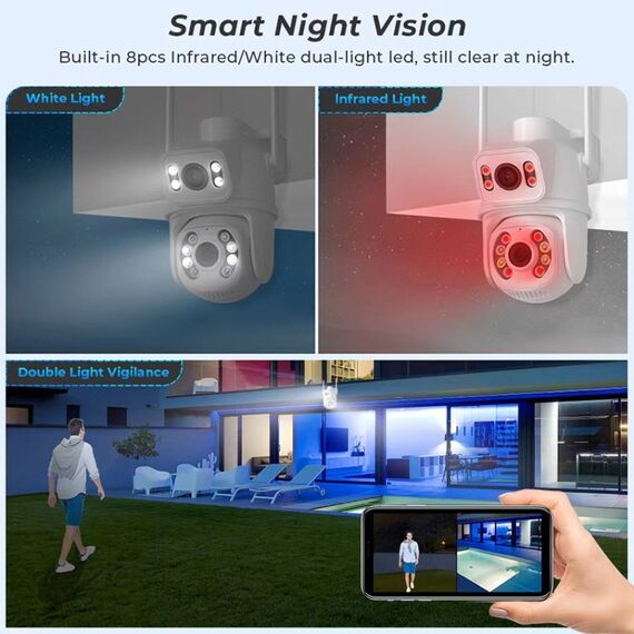 La doppia fotocamera WiFi QX95 da 6 MP supporta l'interfono vocale bidirezionale e il riconoscimento AI (spina AU)