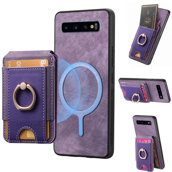 Per Samsung Galaxy S10 Retro Custodia in pelle con supporto magnetico divisibile (viola)