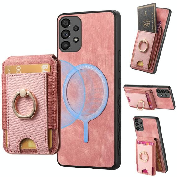 Per Samsung Galaxy A52 Retro Custodia Magnetica Divisibile con Supporto per Carte in Pelle per Telefono (Rosa)