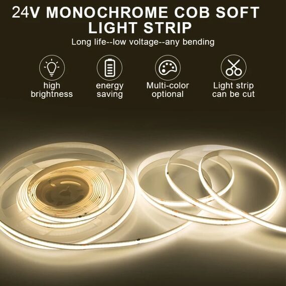 Striscia LED COB adesiva 1m 24V, 320 LED, 12W, 6000K, larghezza 8mm