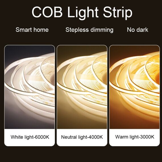Striscia LED COB adesiva 1m 24V, 320 LED, 12W, 6000K, larghezza 8mm