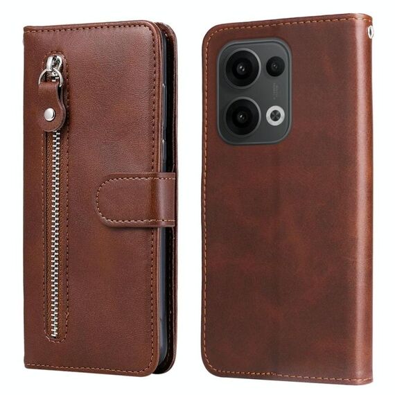 Per OPPO Reno13 Global Fashion Calf Texture Custodia in pelle con cerniera per telefono (marrone)