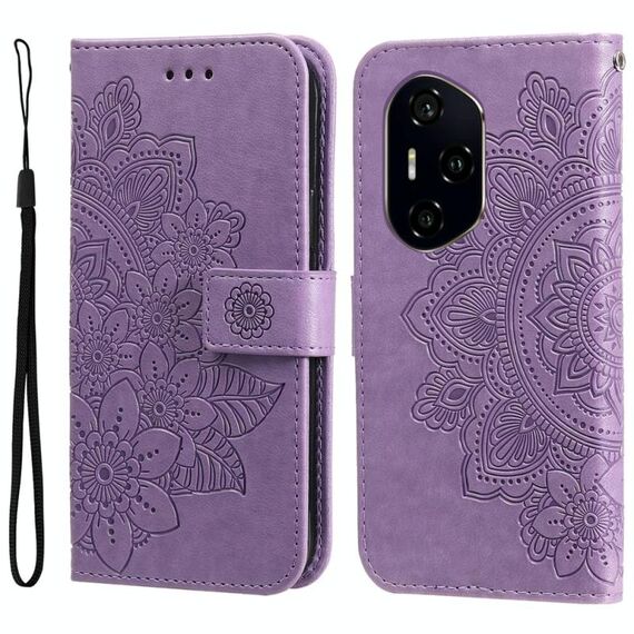 Custodia in pelle con stampa a fiori a sette petali per Honor 300 Ultra (viola chiaro)