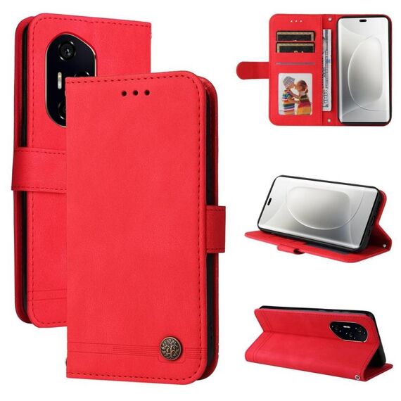 Custodia per telefono in pelle con bottone in metallo Life Tree For Honor 300 Ultra Skin Feel (rosso)