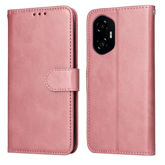 Custodia per telefono in pelle con texture di vitello classica per Honor 300 (oro rosa)