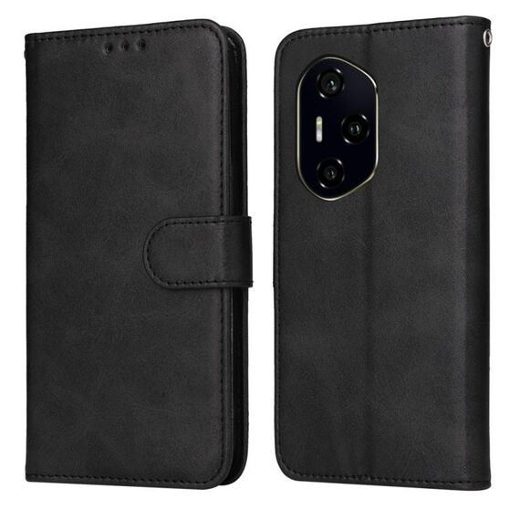 Custodia per telefono in pelle con texture di vitello classica per Honor 300 Pro (nero)