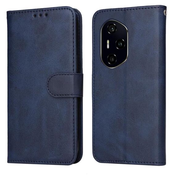 Custodia per telefono in pelle con texture di vitello classica per Honor 300 Pro (blu)