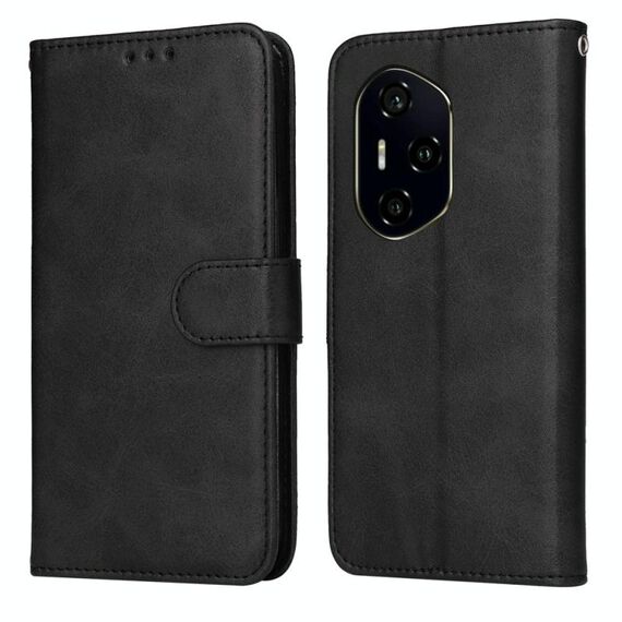 Custodia per telefono in pelle con texture di vitello per Honor 300 Ultra Classic (nero)