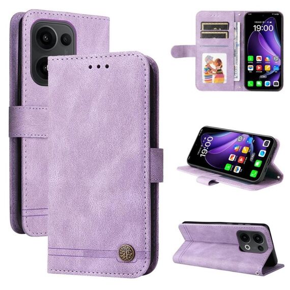 Per OPPO Reno13 Global Skin Feel Life Tree Custodia in pelle con bottoni in metallo (viola)