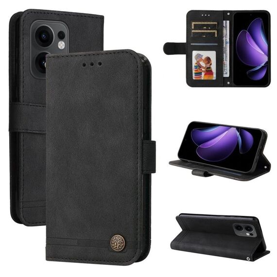 Per OPPO Reno13 F 4G / 5G Custodia in pelle con bottoni in metallo Life Tree Skin Feel (nero)