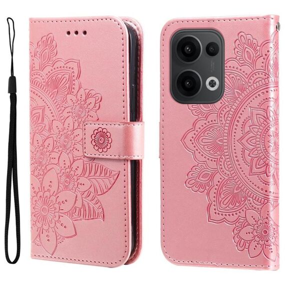 Per OPPO Reno13 Global Custodia in pelle con stampa a fiori a sette petali (oro rosa)