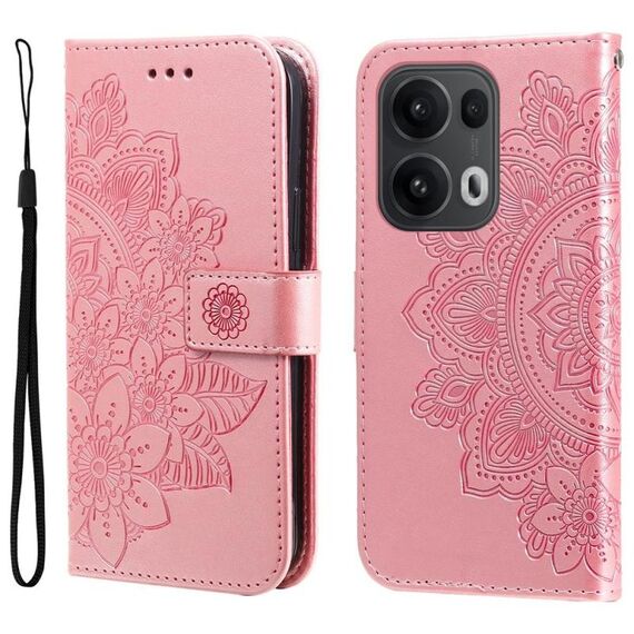 Per OPPO Reno13 Pro Global Custodia in pelle con stampa a fiori a sette petali (oro rosa)