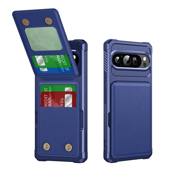Per Google Pixel 9 / 9 Pro Custodia per telefono in pelle con supporto verticale a ribalta (blu scuro)