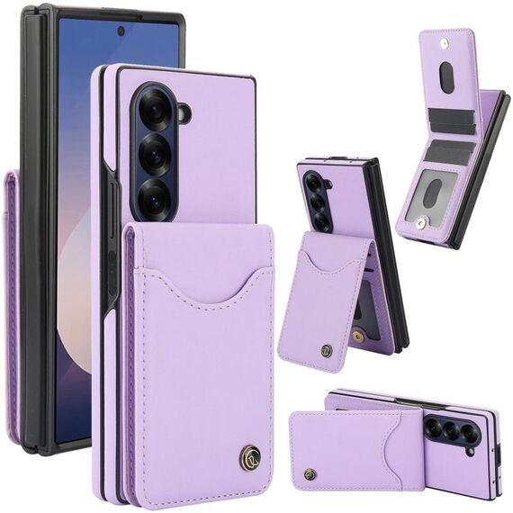 Per Samsung Galaxy Z Fold5 AwQuer AW006-R20 RFID Vertical Flip Card Bag Holder Custodia in pelle per telefono (viola chiaro)