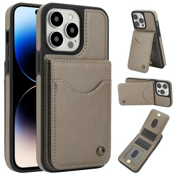 Per iPhone 14 Pro AwQuer Vertical Flip Card Bag Holder Custodia in pelle per telefono (grigio)