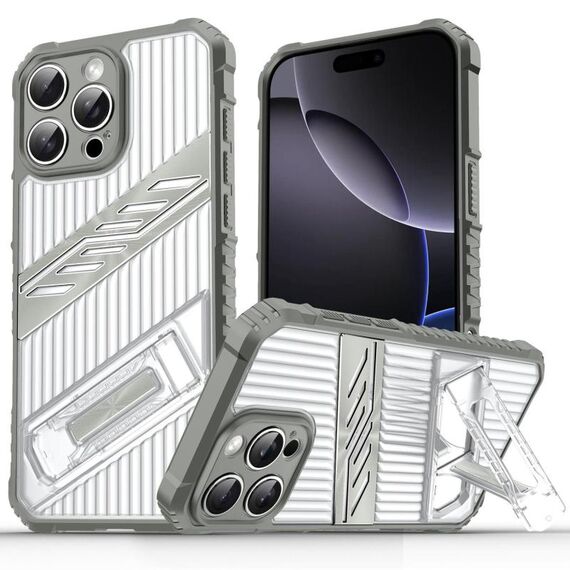 Per iPhone 16 Pro Plating Holder PC Hybrid TPU Custodia per telefono (grigio siderale)