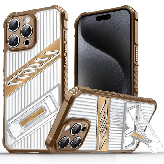 Per iPhone 15 Pro Max Plating Holder PC Hybrid TPU Custodia per telefono (oro deserto)