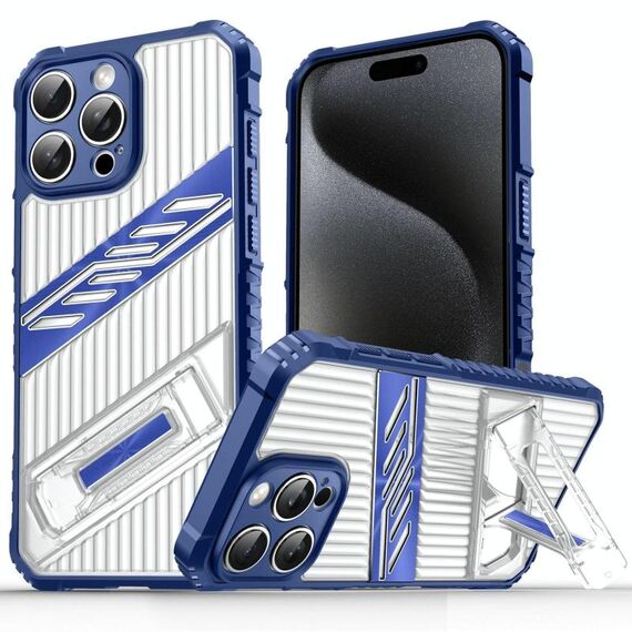 Per iPhone 15 Pro Plating Holder PC Hybrid TPU Custodia per telefono (blu navy)