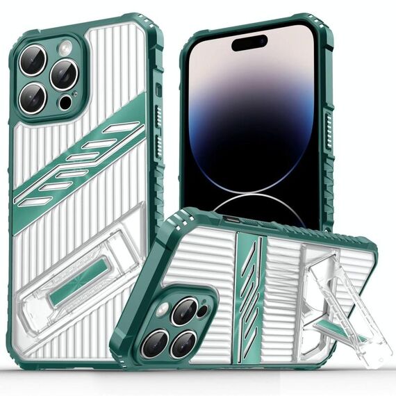 Per iPhone 14 Pro Plating Holder PC Hybrid TPU Custodia per telefono (verde scuro)