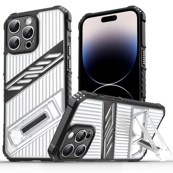 Per iPhone 14 Pro Plating Holder PC Hybrid TPU Custodia per telefono (nero trasparente)