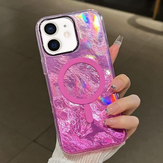 Per iPhone 12 Custodia per telefono MagSafe con texture Glacier Gradient Plating (rosa)