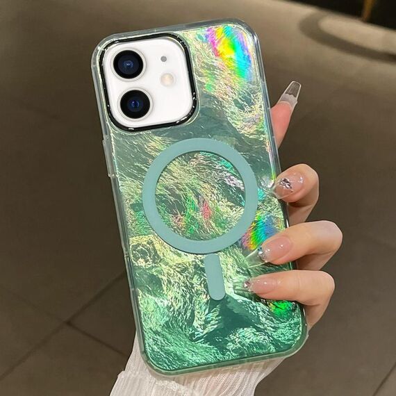Per iPhone 12 Custodia per telefono MagSafe con texture Glacier Gradient Plating (verde)