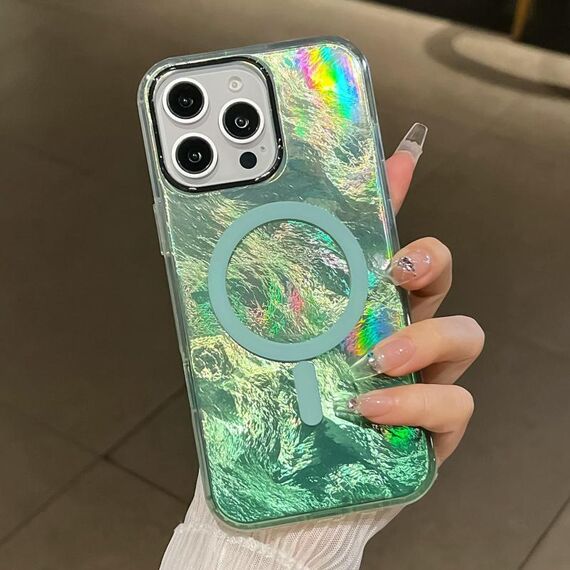 Per iPhone 14 Pro Plating Gradient Glacier Texture Custodia per telefono MagSafe (verde)