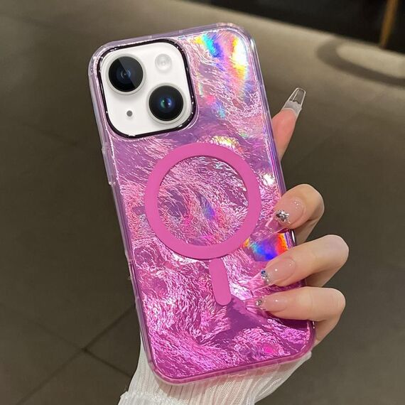 Per iPhone 14 Plus Custodia per telefono MagSafe con texture ghiacciata e placcatura sfumata (rosa)