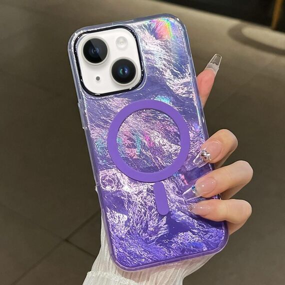 Per iPhone 14 Plus Custodia per telefono MagSafe con texture ghiacciata e placcatura sfumata (viola)