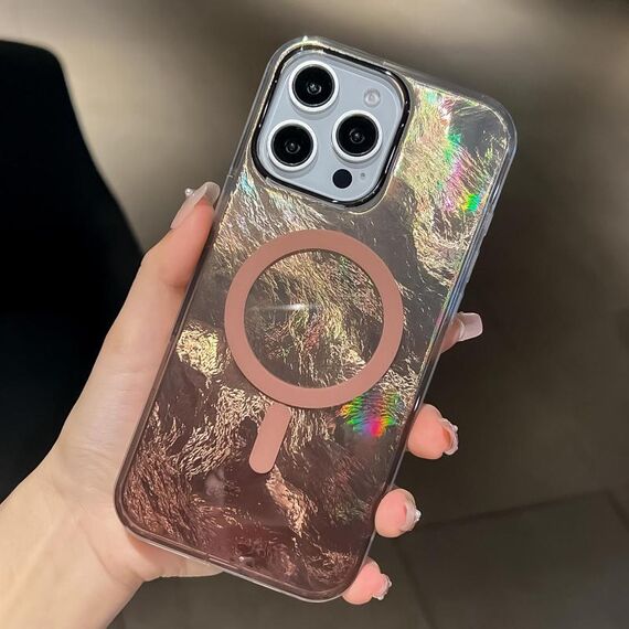 Per iPhone 15 Pro Max Custodia per telefono MagSafe con texture Glacier Gradient Plating (oro titanio)