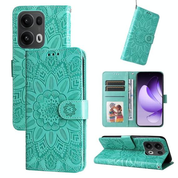 Per OPPO Reno13 Pro Custodia per telefono in pelle con stampa girasole globale (verde)