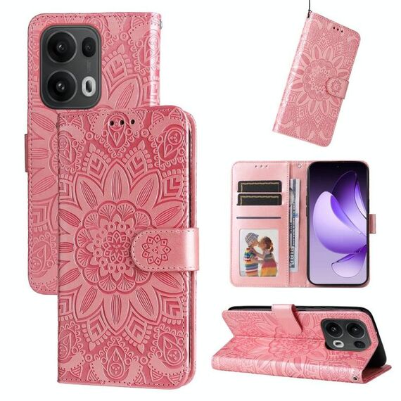 Per OPPO Reno13 Pro Custodia per telefono in pelle con motivo girasole in rilievo globale (oro rosa)