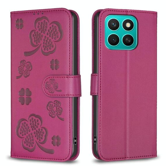 Per Honor X8c 4G Custodia per telefono in pelle goffrata a quattro foglie (rosso rosa)