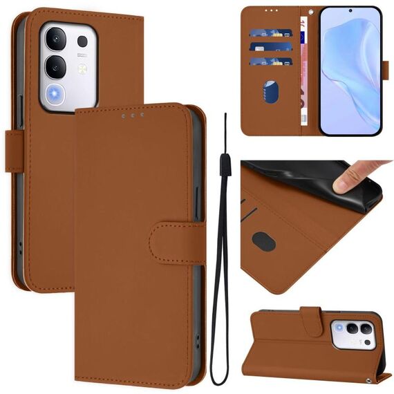 Per vivo Y29 4G Custodia per telefono in pelle tinta unita con cordino Global Skin Feel (marrone)