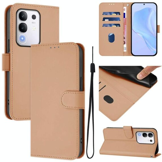Per vivo Y29 4G Custodia per telefono in pelle tinta unita con cordino Global Skin Feel (nudo)