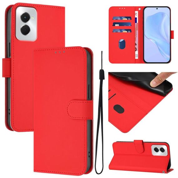 Per vivo Y29S 5G / Y04 5G Custodia per telefono in pelle tinta unita con cordino (rosso)