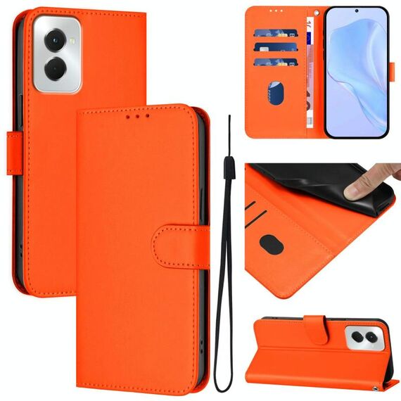 Per vivo Y29S 5G / Y04 5G Custodia per telefono in pelle tinta unita con cordino (arancione)