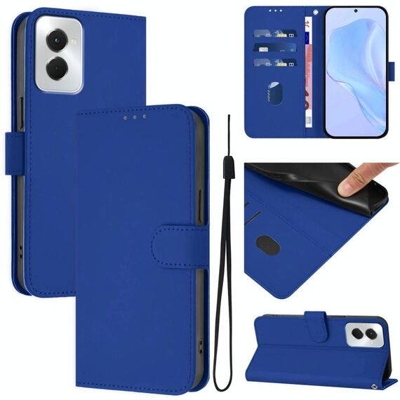 Per vivo Y29S 5G / Y04 5G Custodia per telefono in pelle tinta unita con cordino (blu scuro)
