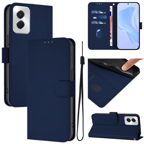 Per vivo Y29S 5G / Y04 5G Custodia per telefono in pelle tinta unita con cordino Global Skin Feel (blu navy)