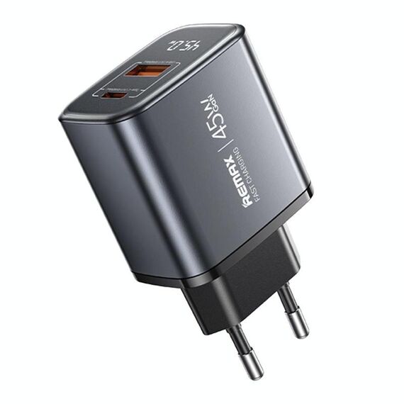 Caricabatterie rapido REMAX U2-AC 45W USB e Type-C GaN con display digitale, specifiche: spina UE