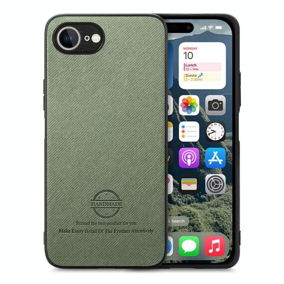 Per iPhone 16e Twill Tessuto Pelle Custodia Posteriore per Telefono (Verde)