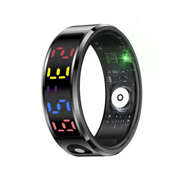 R12 TAGLIA 12 Smart Ring, supporta la frequenza cardiaca / ossigeno nel sangue / sonno / modalità sportive multiple (nero)