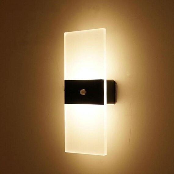 Lampada da parete ricaricabile a induzione intelligente in acrilico magnetico, lampada da comodino per camera da letto, luce calda rettangolare nera