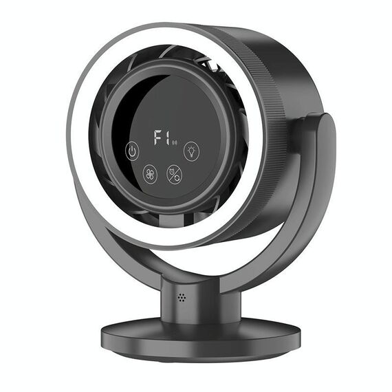 F168 Ventilatore da tavolo con controllo vocale intelligente, touch screen, con testa vibrante, alta velocità di rotazione, luce notturna senza pale (grigio)