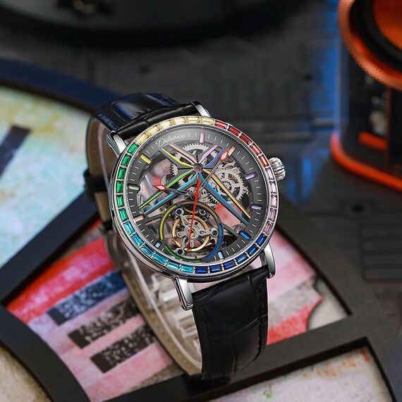 Dulunwe 6057A 30m impermeabile luminoso orologio meccanico completamente automatico, colore: cinturino in pelle nero